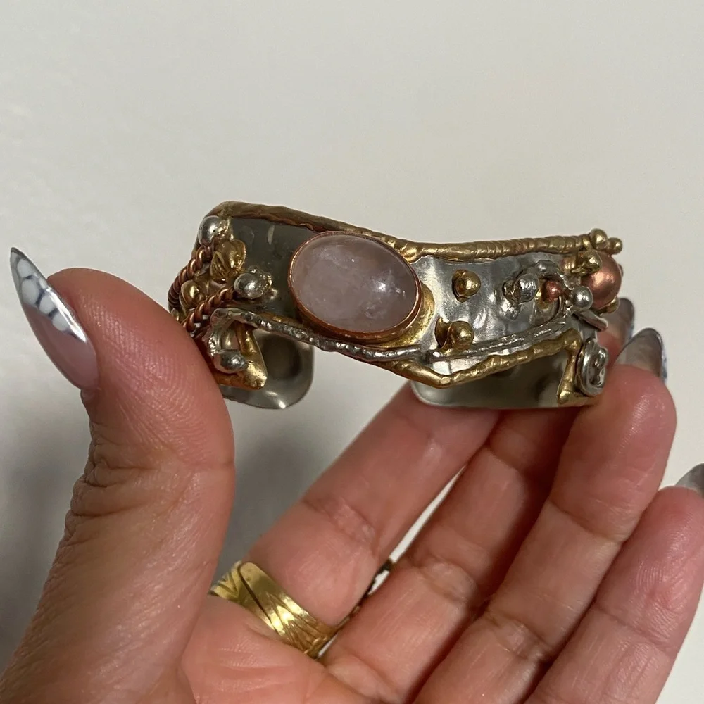 Rose quart Women's cuff Bracelet - Picture 6 of 9